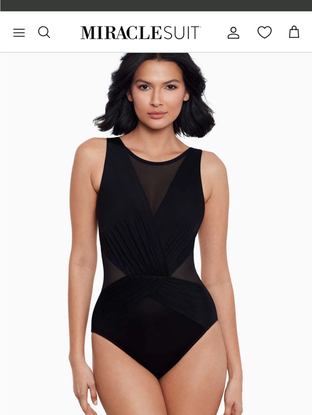 Miraclesuit Palma Size 14 Black Mesh-Panel One-Piece Swimsuit